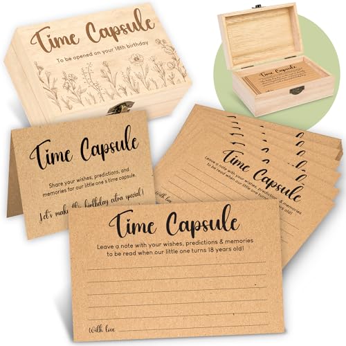 WOODAMORE Baby Time Capsule Box 1. Geburtstag Andenken – Baby-Zeitkapsel für den ersten Geburtstag, Partyspiele, 1. Geburtstag Aktivitäten für Party, Zeitkapsel-Karten für 50 Gäste, Babyparty-Spiel WOODAMORE Baby Time Capsule Box 1. Geburtstag Andenken – Baby-Zeitkapsel für den ersten Geburtstag, Partyspiele, 1. Geburtstag Aktivitäten für Party, Zeitkapsel-Karten für 50 Gäste, Babyparty-Spiel von WOODAMORE