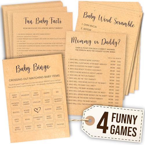 WOODAMORE Bingo Babyparty-Spiele für Mädchen – Babyparty-Bingo-Karten für Gäste, Babyparty-Wort-Scramble, Mama oder Papa, Babyparty-Spiel, lustige Babyparty-Aktivitäten für Jungen WOODAMORE Bingo Babyparty-Spiele für Mädchen – Babyparty-Bingo-Karten für Gäste, Babyparty-Wort-Scramble, Mama oder Papa, Babyparty-Spiel, lustige Babyparty-Aktivitäten für Jungen von WOODAMORE