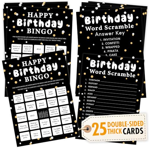 WOODAMORE Happy Birthday Bingo – 25 Stück Partyspiele für Erwachsene, Wort-Scramble, lustige Spiele WOODAMORE Happy Birthday Bingo – 25 Stück Partyspiele für Erwachsene, Wort-Scramble, lustige Spiele von WOODAMORE
