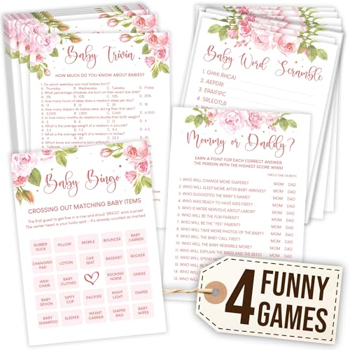 WOODAMORE Lustige Babyparty-Spiele für Mädchen – Babyparty-Bingo-Spiel für Mädchen, Babypartys, Wort-Scramble, Blumen-Baby-Partys, Aktivitäten für 25 Gäste, Quiz-Spiel für Mama oder Papa als WOODAMORE Lustige Babyparty-Spiele für Mädchen – Babyparty-Bingo-Spiel für Mädchen, Babypartys, Wort-Scramble, Blumen-Baby-Partys, Aktivitäten für 25 Gäste, Quiz-Spiel für Mama oder Papa als von WOODAMORE