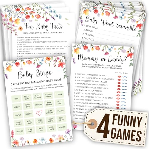 WOODAMORE Wildflower Baby Shower Bingo-Spiel – Baby in Bloom Babyparty-Spiele, lustig, florales Baby-Bingo für Babyparty, Mädchen, Mama oder Papa-Spiel, Babyparty-Wort-Scramble WOODAMORE Wildflower Baby Shower Bingo-Spiel – Baby in Bloom Babyparty-Spiele, lustig, florales Baby-Bingo für Babyparty, Mädchen, Mama oder Papa-Spiel, Babyparty-Wort-Scramble von WOODAMORE