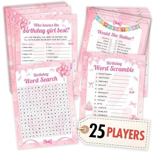 Woodamore "Who Knows The Birthday Girl" - Geburtstagsparty-Spiele für 25 Gäste, Geburtstags-Party-Zubehör für Mädchen, lustige Geburtstagsaktivitäten für Teenager, Party-Dekoration von WOODAMORE