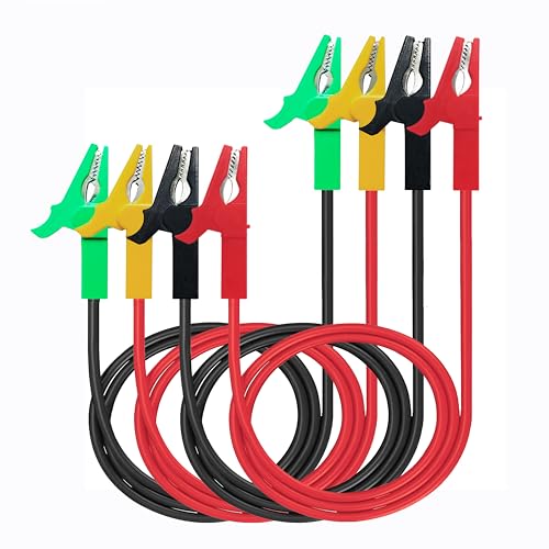 WOODGUILIN 2 Pairs Test Krokoklemmen zu Testbügel,Test Fischklammern kabel mit doppelseitigen Klemmen,mit 12AWG 3.28 Ft/100cm Kabel,30A 4 Farben.für Test,Multimeter,Batterieprüfung,Auto.(Clips 100cm) von WOODGUILIN