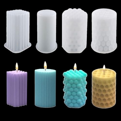 WOOLUCK 4 Stück Kerzenform Silikon, 3D Silikonform, DIY Kerzen-Gießform, für Duftkerzen Handarbeit von WOOLUCK