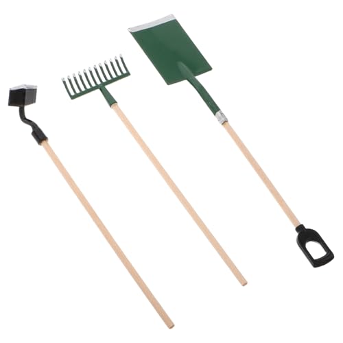 WOONEKY 1 Satz Miniatur Gartenwerkzeug Set Teiliges Set mit Schaufel Hacke und Rechen für Puppenhaus Dekoration für Schule und Kreative Spielumgebungen von WOONEKY