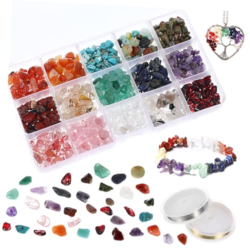 WOONEKY 1 Schachtel Natürliche Schmucksteine mit Loch Farben mit Kupferdraht für DIY Armbänder Ohrringe Ringe Basteln für Schmuckliebhaber WOONEKY 1 Schachtel Natürliche Schmucksteine mit Loch Farben mit Kupferdraht für DIY Armbänder Ohrringe Ringe Basteln für Schmuckliebhaber von WOONEKY
