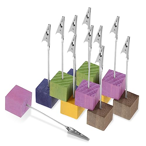WOONEKY 10 Stück Desktop Memo Clips mit Holzbasis Kreative Foto und Notizhalter für Zuhause Büro und Schule Stabiler Halt für Bilder und Karten von WOONEKY