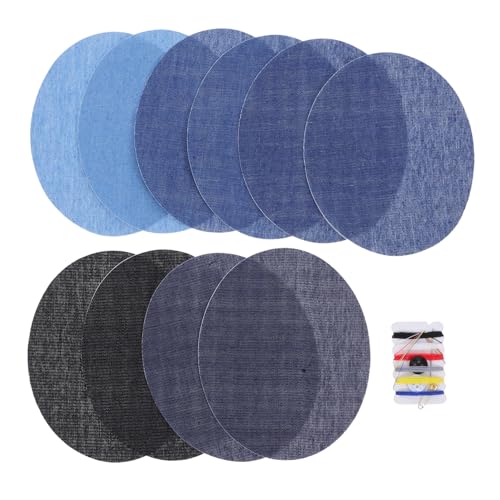 WOONEKY 10 Stück Teiliges Jeans Bügelflicken aus Baumwoll Denim Ovale Aufnäher mit Nähset Strapazierfähige Reparaturapplikationen für Hosen Jacken Rucksäcke und Alltagskleidung WOONEKY 10 Stück Teiliges Jeans Bügelflicken aus Baumwoll Denim Ovale Aufnäher mit Nähset Strapazierfähige Reparaturapplikationen für Hosen Jacken Rucksäcke und Alltagskleidung von WOONEKY