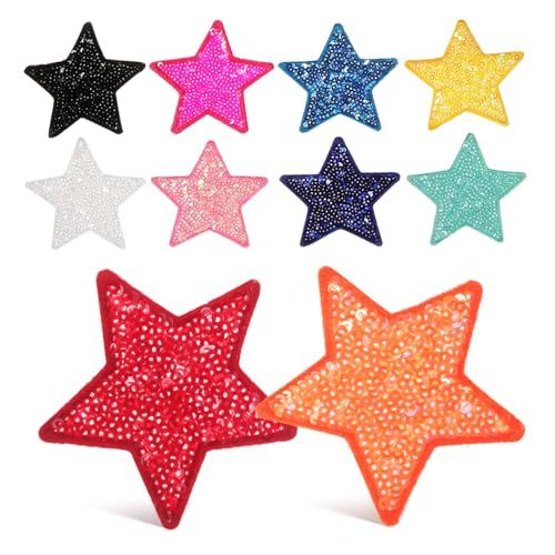 WOONEKY 10 Stück Teiliges Pailletten Stern Aufbügel Applikationen Bestickte Mehrfarben Aufnäher zum Aufnähen und Reparieren von Kleidung Jacken Jeans DIY Dekoration für Hüte Rucksäcke WOONEKY 10 Stück Teiliges Pailletten Stern Aufbügel Applikationen Bestickte Mehrfarben Aufnäher zum Aufnähen und Reparieren von Kleidung Jacken Jeans DIY Dekoration für Hüte Rucksäcke von WOONEKY