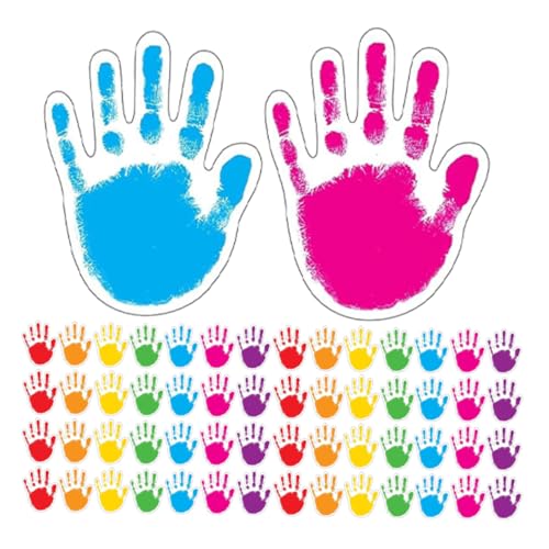 WOONEKY 100 Stück Bunte Handförmige Papierausschnitte mit Schreibfläche für Klassenzimmer Tafel Dekoration DIY Bastelbedarf für Pinnwand und Kinderzimmer Kreative Wandgestaltung von WOONEKY