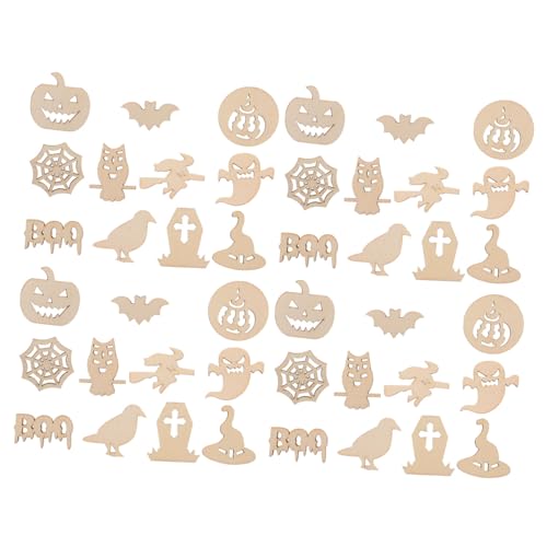 WOONEKY 100 Stück Halloween Holzteile Kreative DIY Bastelholzplättchen für Party und Hausdekoration Langlebige Holzchips mit Gruselmotiven für Handgemachte Halloween Deko WOONEKY 100 Stück Halloween Holzteile Kreative DIY Bastelholzplättchen für Party und Hausdekoration Langlebige Holzchips mit Gruselmotiven für Handgemachte Halloween Deko von WOONEKY