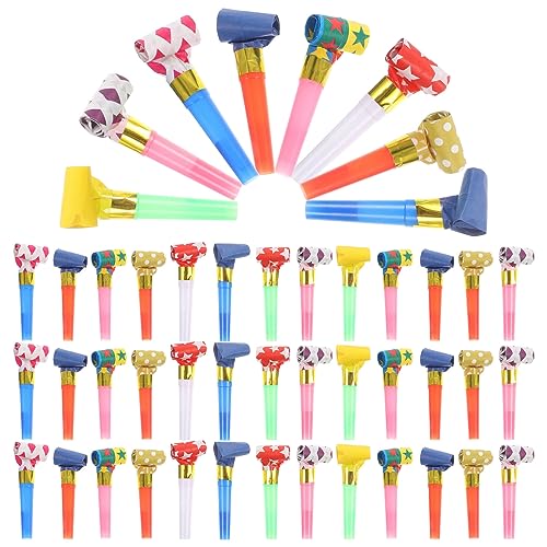 WOONEKY 100 Stück Party Bläser Bunte Pfeifen für Geburtstagsfeiern Hochzeiten und Feste Einfache Anwendung für Fröhliches Sicheres Langlebiges Plastik Party Deko und Mitgebsel von WOONEKY