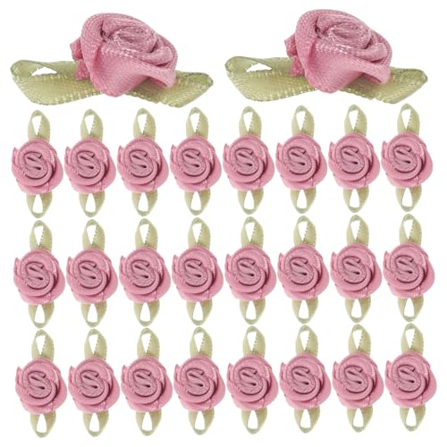 WOONEKY 100 Stück Satinband Rosen Handgefertigte Stoffrosen Applikationen Langlebige Bastelblumen für DIY Hochzeitsdekoration Geschenkverpackung Vielseitig Einsetzbar von WOONEKY