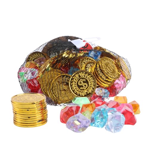 WOONEKY 100 Stück Piraten-Goldmünzen-Spielzeug Piratenspielzeug Spielzeuge Piraten-Schatzsuche piraten schatzsuche piratenkostüm Spielzeug mit Goldmünzen bilden Requisiten Kleidung von WOONEKY