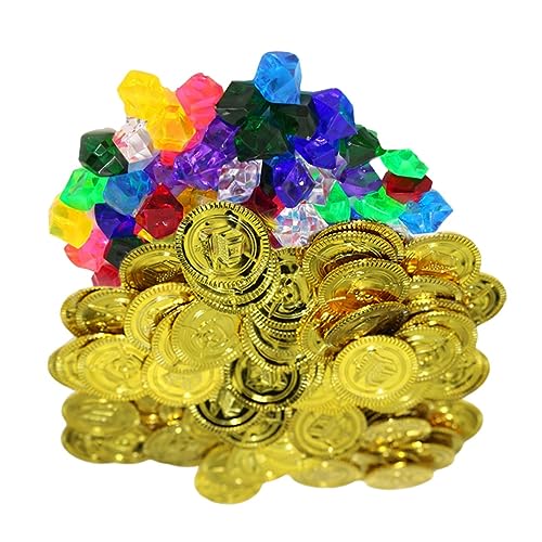 WOONEKY 100 Stück Piraten-Goldmünzen-Spielzeug Piraten-Diamant Piratenparty piratenschatzkiste piraten schatzsuche Spielzeuge Spielzeug mit Goldmünzen bilden Requisiten Kleidung von WOONEKY