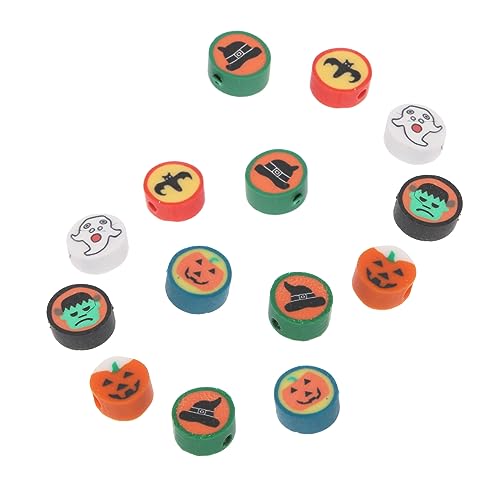 WOONEKY 100 Stück Weiche Keramikscheiben Perlen Halloween Serie mit Bunte DIY Schmuck Spacer Perlen für Armbänder und Halsketten Vielseitiges Bastelzubehör Gemischte Stile von WOONEKY