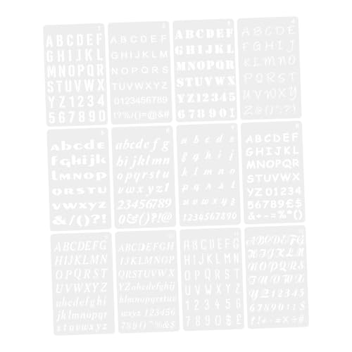 WOONEKY 12 Blatt Teiliges Pet Schablonen mit Buchstaben und Zahlen Wiederverwendbare Malvorlagen für Acrylmalerei und Bastelarbeiten Leicht zu Reinigen für DIY Kunstprojekte und von WOONEKY