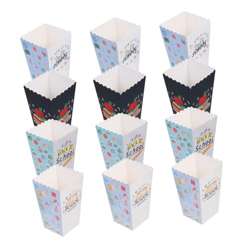 WOONEKY 12 Stück Back To School Popcornboxen Bunte Party Snack Box für Klassendekoration Süßigkeiten und Snacks für Schulanfang und Feierlichkeiten von WOONEKY