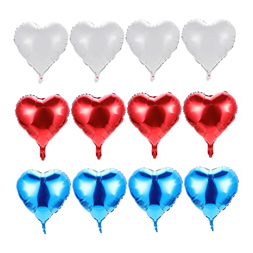 WOONEKY 12 Stück Herzballons aus Aluminiumfolie Herzform für Unabhängigkeitstag Party Dekoration in Weiß Rot und Blau Je für Feiern und Veranstaltungen von WOONEKY