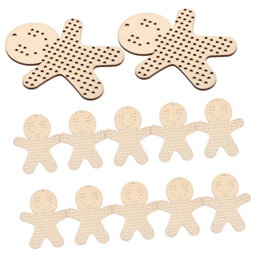 WOONEKY 12 Stück Teiliges Holzanhänger Lebkuchenmann Form Robuste Stickvorlage mit DIY Holz Cross Stitch Platte für Weihnachtsdeko Langlebig Kreativ Einfach für Anfänger Geeignet von WOONEKY