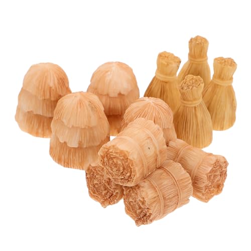 WOONEKY 12 Stück Teiliges Miniatur Strohballen Herbststil Realistische Handliche Mini Heuballen mit Stabilem Sockel für Puppenhaus Bauernhof Halloween Tischdekoration von WOONEKY