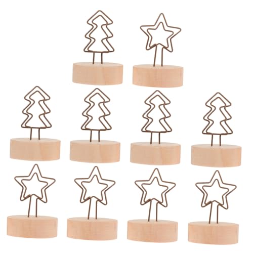 WOONEKY 12 Stück Teiliges Weihnachts Holzsockel Notizhalter mit Eisenklammern Stern und Weihnachtsbaumform Dekorative Memo Clips für Fotos und Karten Festliche Tischdekoration von WOONEKY