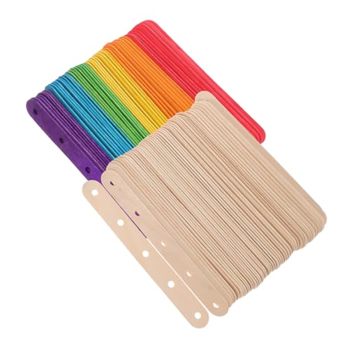 WOONEKY 150 Stück Bastelstäbe aus Holz mit Löchern Glatte Splitterfreie Eisstiele für DIY Projekte Schul und Heimdekoration Vielseitige Holzstäbchen für Kreative Bastelarbeiten von WOONEKY