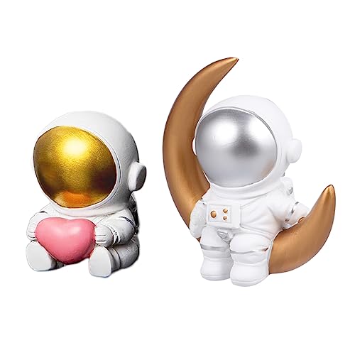 WOONEKY 2 Stück Ornamente Aus Harz Astronautenmodell Astronauten Kuchendekoration Mini Astronautenfigur Cartoon Astronaut Schmückt Astronauten Dekoration Für Kuchen Astronauten von WOONEKY