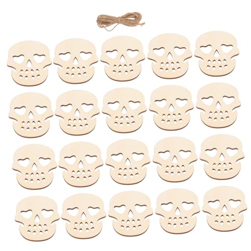 WOONEKY 20 Stück Teiliges Halloween Holz Schädel Deko Hängende Ornamente Robustes DIY Holzmaterial Einzigartiges Skelett Design für Party und Festdekoration von WOONEKY