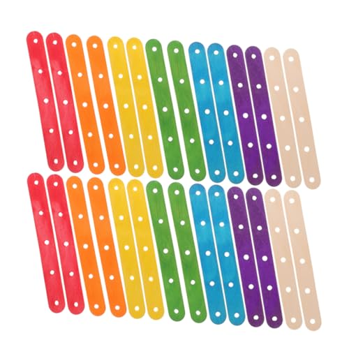 WOONEKY 200 Stück Handgefertigtes Modellzubehör Bunte Holzhandwerksstöcke Handwerk steckt mit Loch farbige Bastelstangen Bunte Bastelstäbe Holz Lollypop Sticks hölzern von WOONEKY
