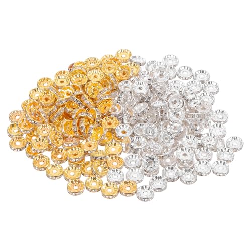 WOONEKY 200 Stück Rondelle Spacer Perlen mit Strasssteinen Runde Zwischenperlen in Silber und Gold Vielseitige Schmuckzubehör für DIY Armbänder Halsketten und Bastelprojekte WOONEKY 200 Stück Rondelle Spacer Perlen mit Strasssteinen Runde Zwischenperlen in Silber und Gold Vielseitige Schmuckzubehör für DIY Armbänder Halsketten und Bastelprojekte von WOONEKY