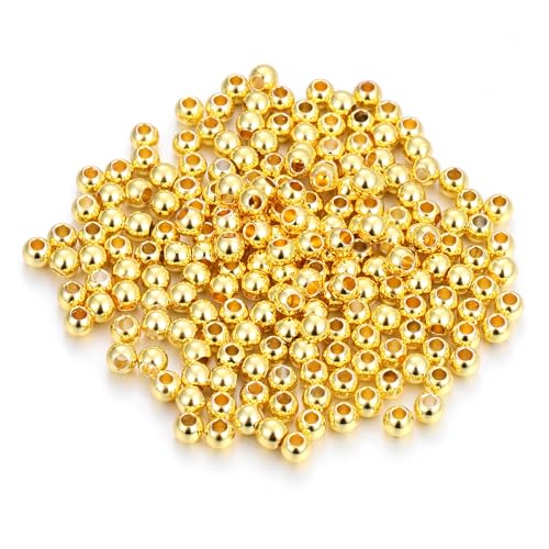 WOONEKY 200 Stück Schmuckperlen aus Kupfer Goldfarben Vorgebohrt Nahtlos Glänzend Poliert Vielseitig für Armbänder Halsketten DIY Schmuckherstellung Schmuckzubehör von WOONEKY