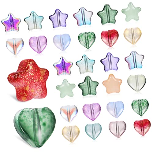 WOONEKY 200 Stück Teiliges Bunte Glasperlen Stern und Herzform Farbenfrohe DIY Schmuckperlen Auffädeln für Armbänder Halsketten Anhänger und Bastelprojekte von WOONEKY