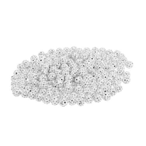 WOONEKY 200 Stück Weiße Glänzende Disco Ball Strass Perlen für Schmuckherstellung Runde Clay Rhinestone Beads Funkelnde Shamballa Perlen für Halsketten Armbänder Ohrringe DIY von WOONEKY