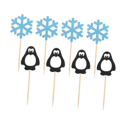WOONEKY 24st Pinguin-schneeflocke-anordnung Kuchen Eingelegte Karten Cupcake-topper Zum Geburtstag Schneeflocken-kuchenaufsatz Weihnachtliche Obstpflücker Funkeln Winter Hölzern Das Banner von WOONEKY