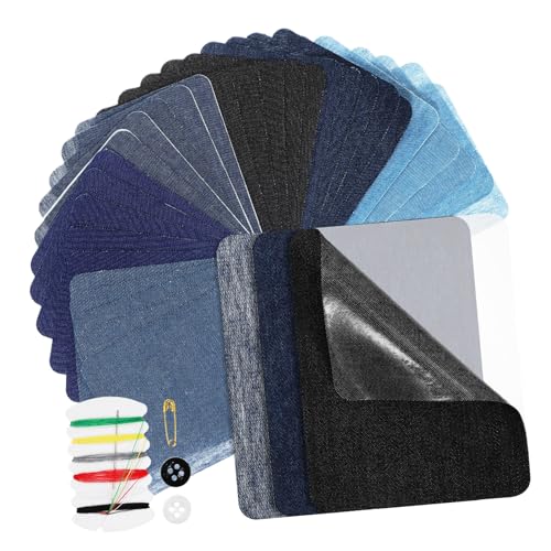 WOONEKY 30 Stück Aufbügelbare Baumwoll Jeans Flicken Reparatur Patches für Kleidung Flickstoff zum Aufbügeln Strapazierfähig Atmungsaktiv für Jeans Hemden Taschen und Hüte von WOONEKY