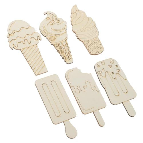 WOONEKY 30 Stück Teiliges Holzscheiben für Basteln Eiscreme Förmige DIY Holzstücke Beidseitig Bemalbar Sicher Sommerliche Holzdekoration für Kreative Graffiti Projekte von WOONEKY