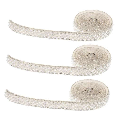 WOONEKY 3Rollen Selbstklebendes Perlenstrassband Diy Dekoration für Hochzeiten Partys und Kreative Projekte Vielseitig Einsetzbar für Gürtel Taschen und Mehr von WOONEKY