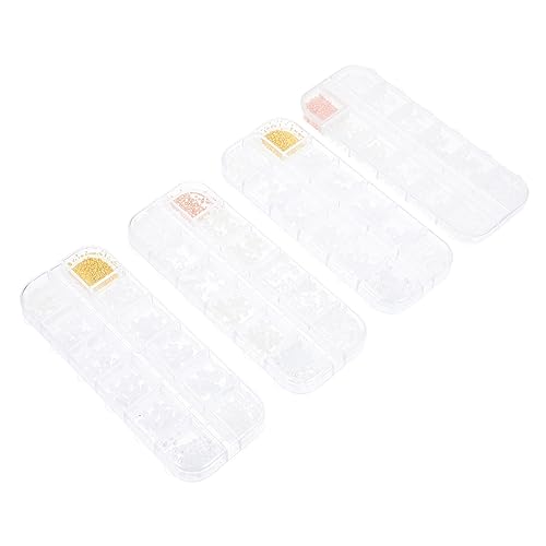 WOONEKY 4 Boxen Fächer Nagelkunst Dekoration mit Blumen Charms Weiße Blüten Nail Art Zubehör für Maniküre DIY Vielseitige Nagelverzierung für Designs von WOONEKY