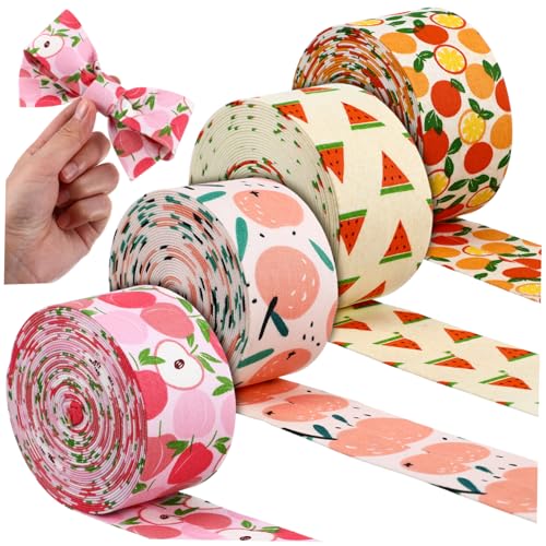 WOONEKY 4 Rollen Sommer Geschenkband Vielseitiges Stoffband mit Fruchtigen Mustern Weiches und Robustes Wickelband für Shower Basteln Bouquets Verschiedene Breiten von WOONEKY