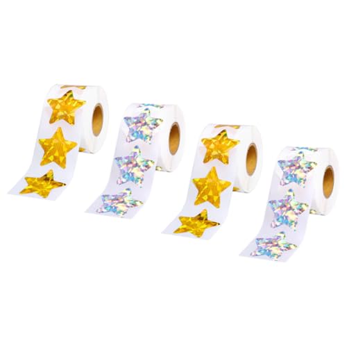 WOONEKY 4 Rollen Wasserfeste Reflektierende Sternaufkleber Selbstklebende Sterne Sticker für Klassenzimmer Belohnung DIY Dekoration Gold und Silber Jeweils von WOONEKY