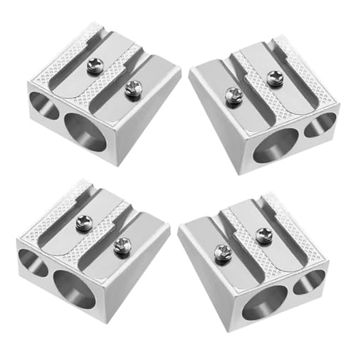 WOONEKY 4 Stück Kreativer Doppelloch Bleistiftspitzer aus Aluminiumlegierung Handlicher und Tragbarer für Schule Künstler und Professionelle Anwendungen Präzises Schärfen für Optimalen von WOONEKY