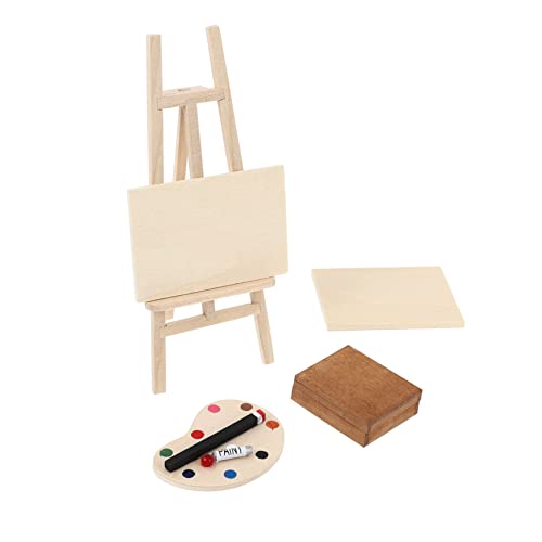 WOONEKY 4 Stück Miniatur Möbel Set für Puppenhäuser Teiliges Holzmalerei Zubehör mit Staffelei Palette und Farbbox zur Dekoration von Szenen und Kreativen Projekten WOONEKY 4 Stück Miniatur Möbel Set für Puppenhäuser Teiliges Holzmalerei Zubehör mit Staffelei Palette und Farbbox zur Dekoration von Szenen und Kreativen Projekten von WOONEKY