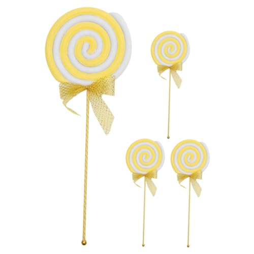 WOONEKY 4 Stück Riesen Bunte Lutscher Deko Rundes Lutscher Topping für Kuchen Große Wirbel Süßigkeiten für Candyland Geburtstagsfeier Deko von WOONEKY