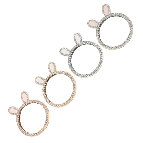 WOONEKY 4 Stück Teiliges Kompaktspiegel mit Funkelnden Katzen und Hasenohren DIY Handyhüllen Schminkspiegel mit Strass Universeller Dekorativer Handyspiegel für Make Up Checks und von WOONEKY