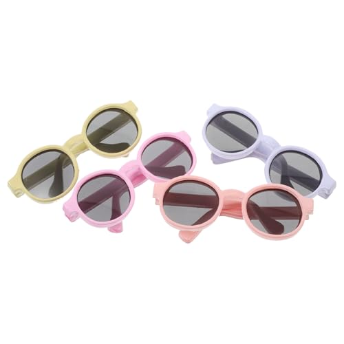 WOONEKY 4 Stück Teiliges Mini Puppen Sonnenbrillen Macaron Farben Leichte Kunststoff Brillen für Puppenhaus Zubehör Fantasievolles Rollenspiel und Verkleidungsspiel von WOONEKY