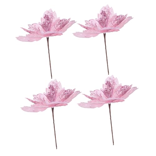 WOONEKY 4 Stück Weihnachtliche Dekorationsblumen Handverzierte Glitzer Poinsettien aus Stoff Wiederverwendbare Künstliche Weihnachtsarrangements für Tischmittelstücke Kränze und WOONEKY 4 Stück Weihnachtliche Dekorationsblumen Handverzierte Glitzer Poinsettien aus Stoff Wiederverwendbare Künstliche Weihnachtsarrangements für Tischmittelstücke Kränze und von WOONEKY