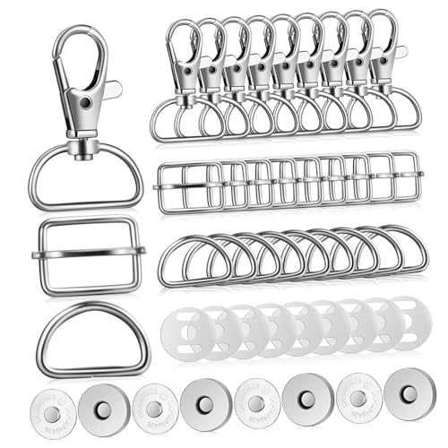 WOONEKY 48 Stück Teiliges DIY Zubehör mit Drehbaren Schlüsselkarabinern D Ring und Schiebeschnallen aus Langlebiger Zinklegierung Vielseitige Taschen und Rucksackbeschläge für Handwerk von WOONEKY