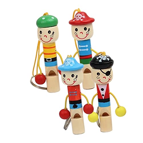 WOONEKY 4Stücke Teiliges Cartoon Piratenpfeifen aus Holz Kreatives Instrumentenspielzeug für Partys und Schlüsselanhänger mit Lanyard für Einfachen Transport von WOONEKY
