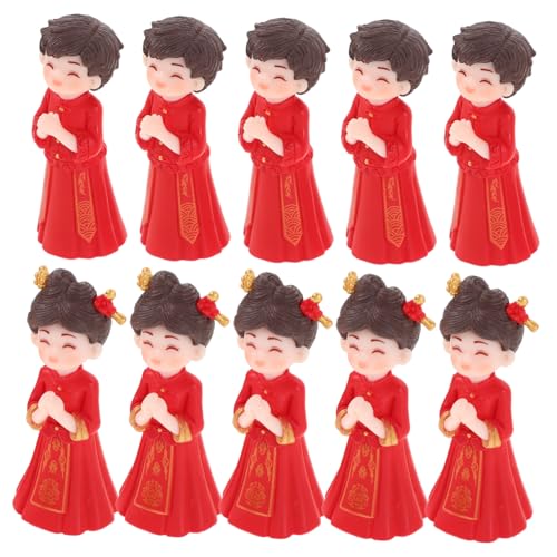WOONEKY 5 Paare Miniatur Chinesisches Brautpaar Figurine Traditionelle Hochzeit Deko Micro Landscape Süßer Brautpaar Tortenaufsatz DIY Backdeko Tischdekoration von WOONEKY